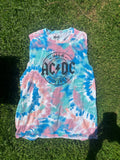 AC/DC High Voltage Tie-Dye Muscle Tank - Cotton Candy Wash - Sleeveless - Size M