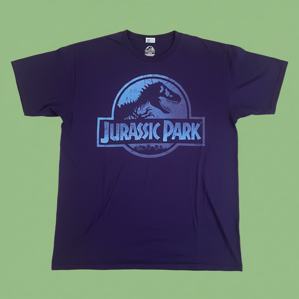 Jurassic Park T-Shirt Sz XL Purple Distressed Logo Tee Jurassic World Licensed