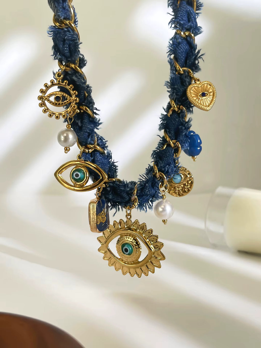 Archangel Protection - Evil Eye Denim Rope Necklace