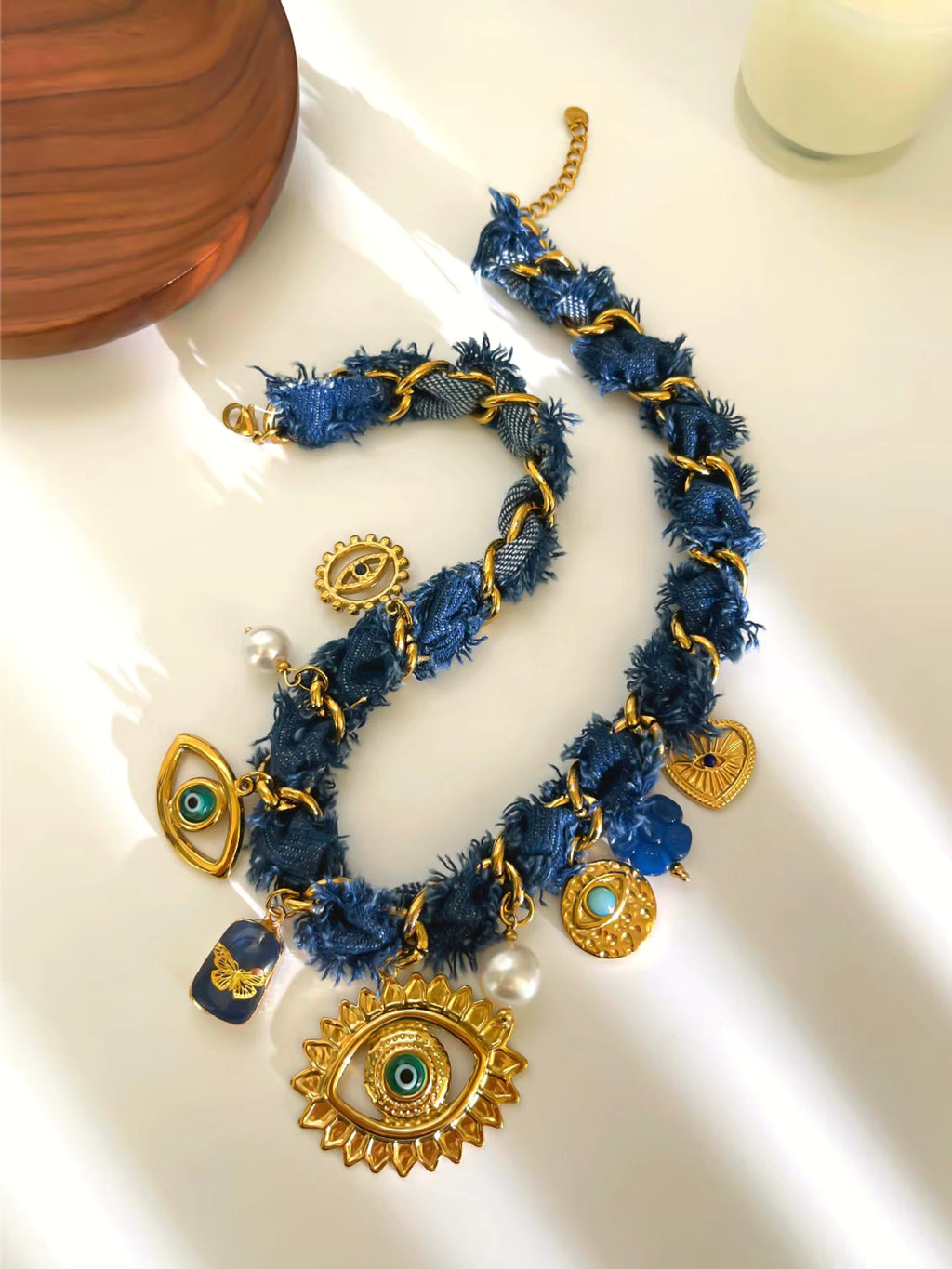 Archangel Protection - Evil Eye Denim Rope Necklace