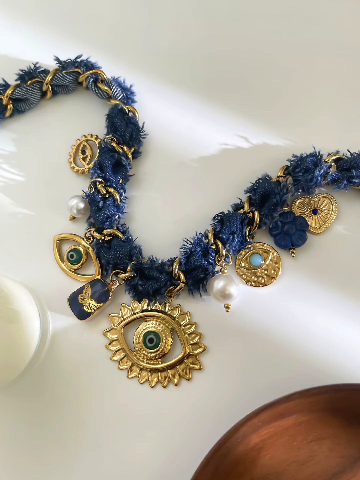 Archangel Protection - Evil Eye Denim Rope Necklace