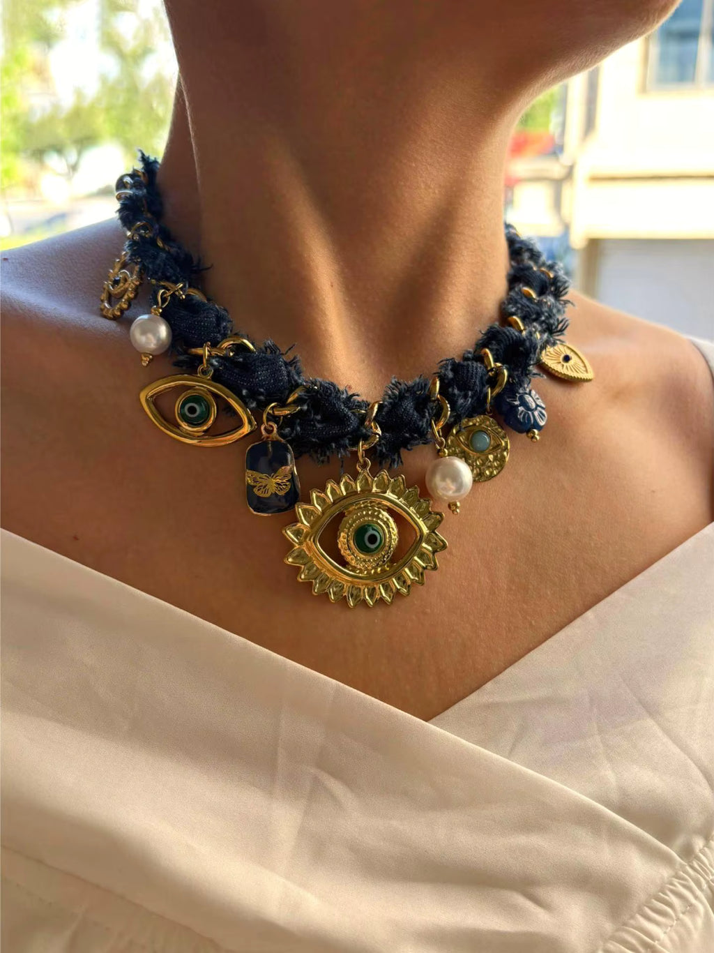 Archangel Protection - Evil Eye Denim Rope Necklace