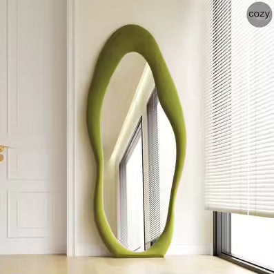 Wavy Asymmetric Floor Mirror — Sage Green, 180×80cm [WHOLESALE]
